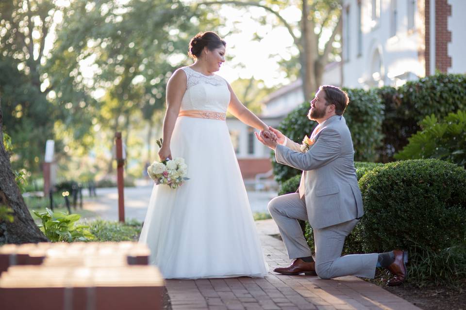 On one knee