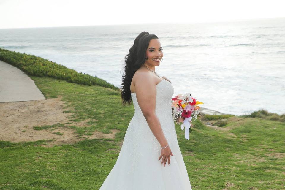 Bride Looks Over Shoulder