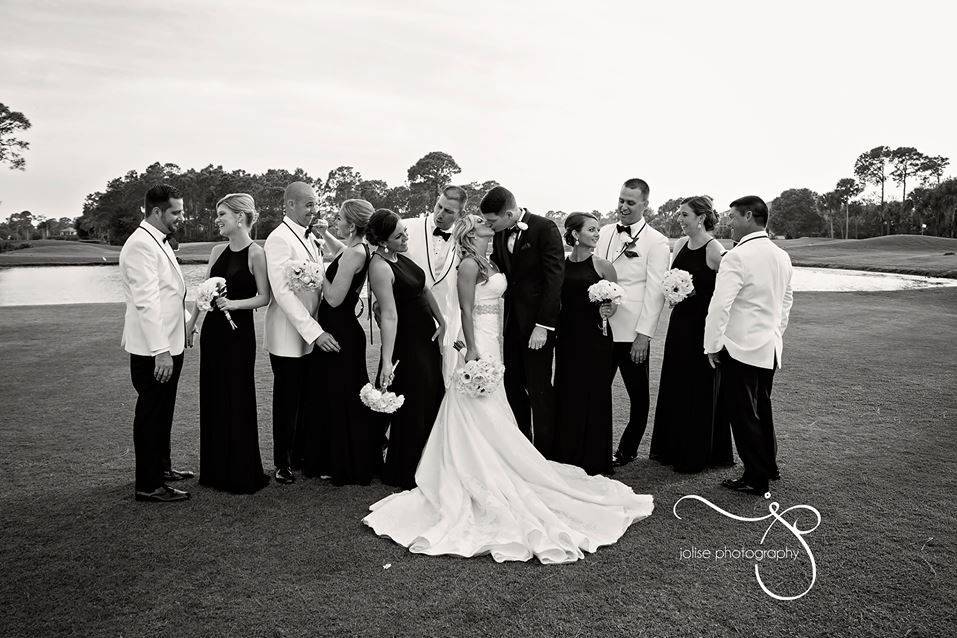 Bride and groom with guests