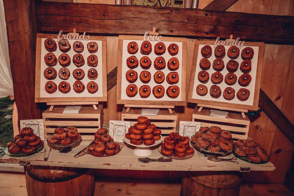 Donuts, dessert display