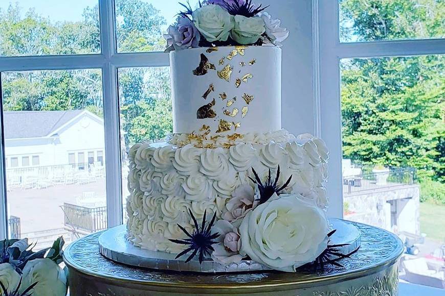 Wedding cake with gold leaf