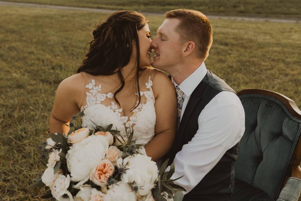 Newlyweds share a kiss