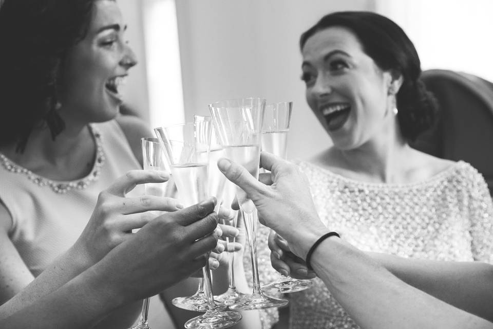 Bridal party toasting