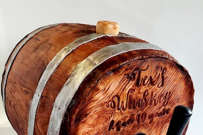 Working Whiskey Barrel Cake