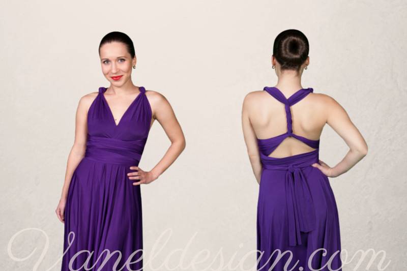 Short Purple Convertible Bridesmaid Dress