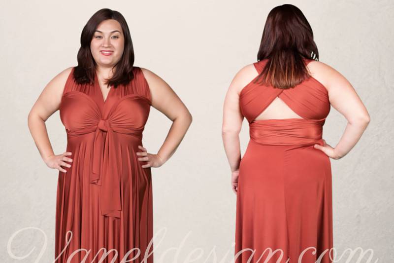 Burnt Orange Plus Size Convertible Bridesmaid Dress