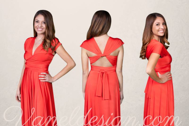 Orange/Red Converible Bridesmaid Dress
