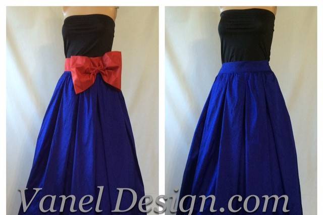 Long Blue Skirt with Red Bow