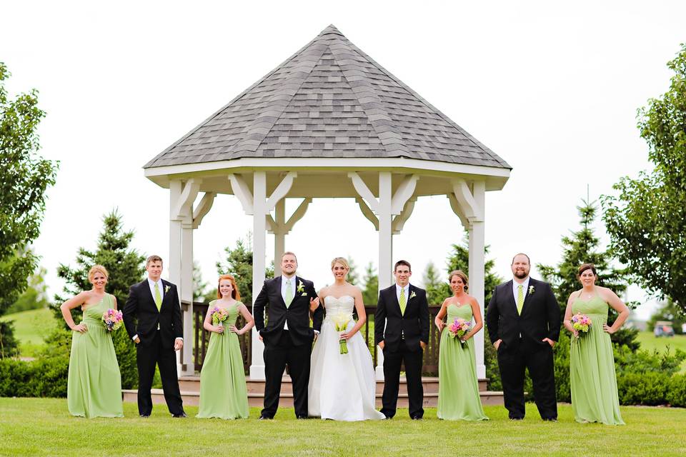 The couple together with their bridesmaids and groomsmen