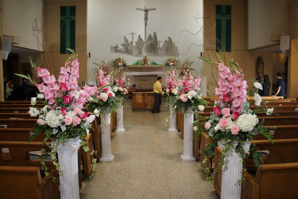 Church flowers in pink&white
