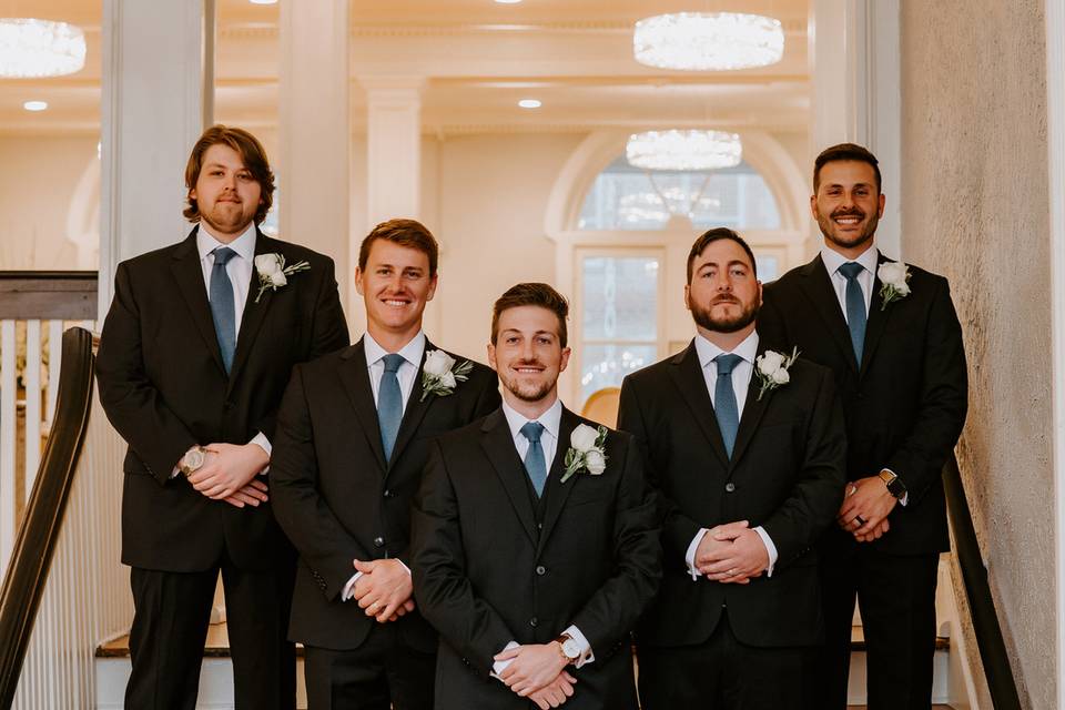 Staircase and wedding party