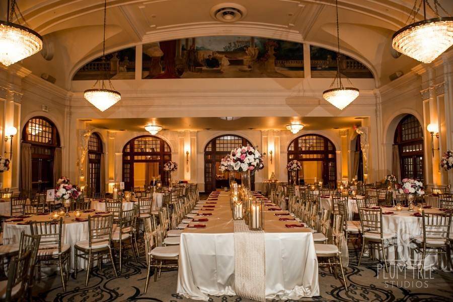 Ballroom set for reception