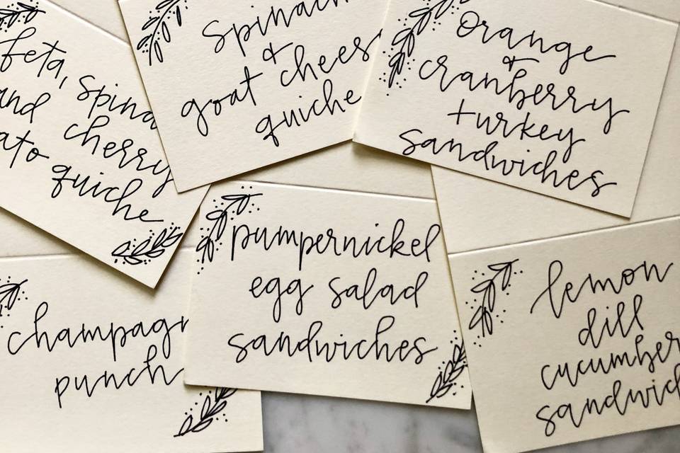 Monoline food place cards