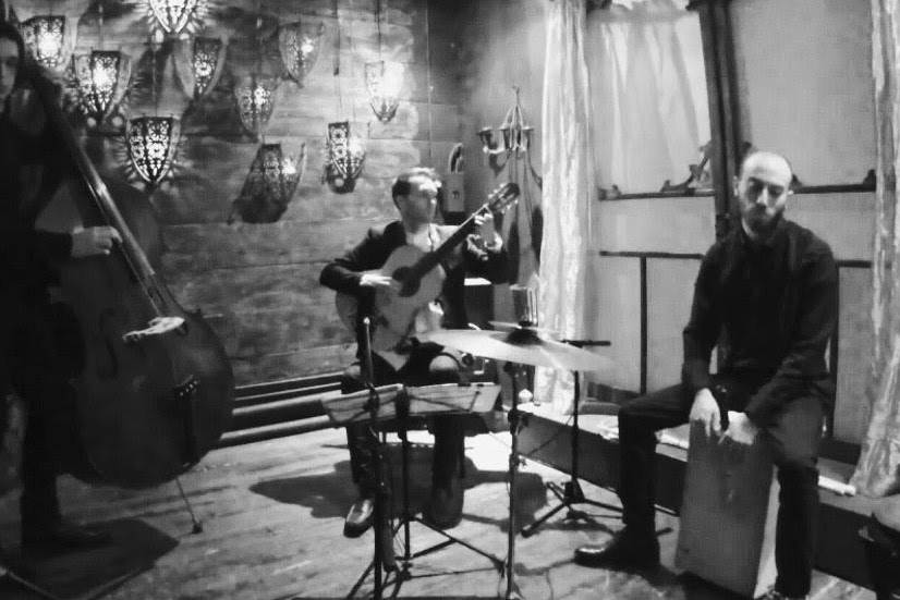 Performing with my Latin jazz trio at a wedding reception in NYC.