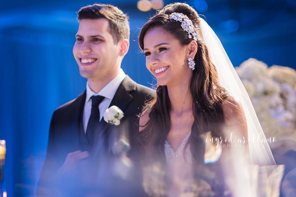 Groom at bride at wedding ceremony