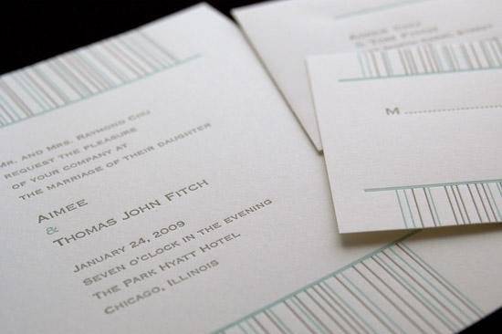 Perfectly contemporary, this robin's egg blue and grey letterpress invitation ideal for the couple whose style is more mod than frilly.
design name :: bridge ::