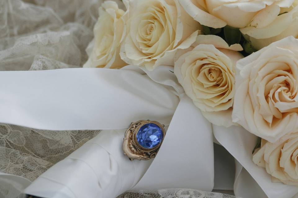 One of many vintage bouquet pins--something blue!