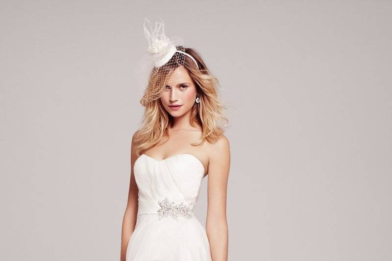 Nouvelle Amsale - Feminine Chiffon Gown with Playful Peplum, Ruched Bodice & Jeweled Belt$2,800