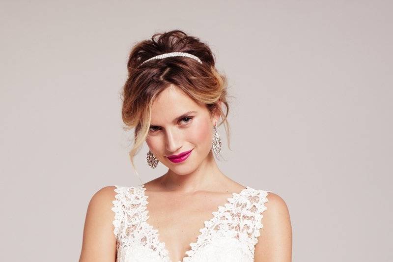 Dakota- This Two by Rosa Clara elegant floral-lace gown has wide straps and trumpet skirt.