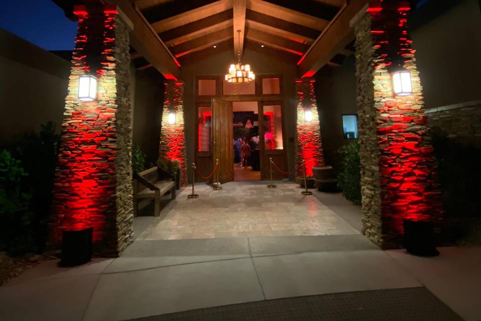 Red Uplighting outside entry