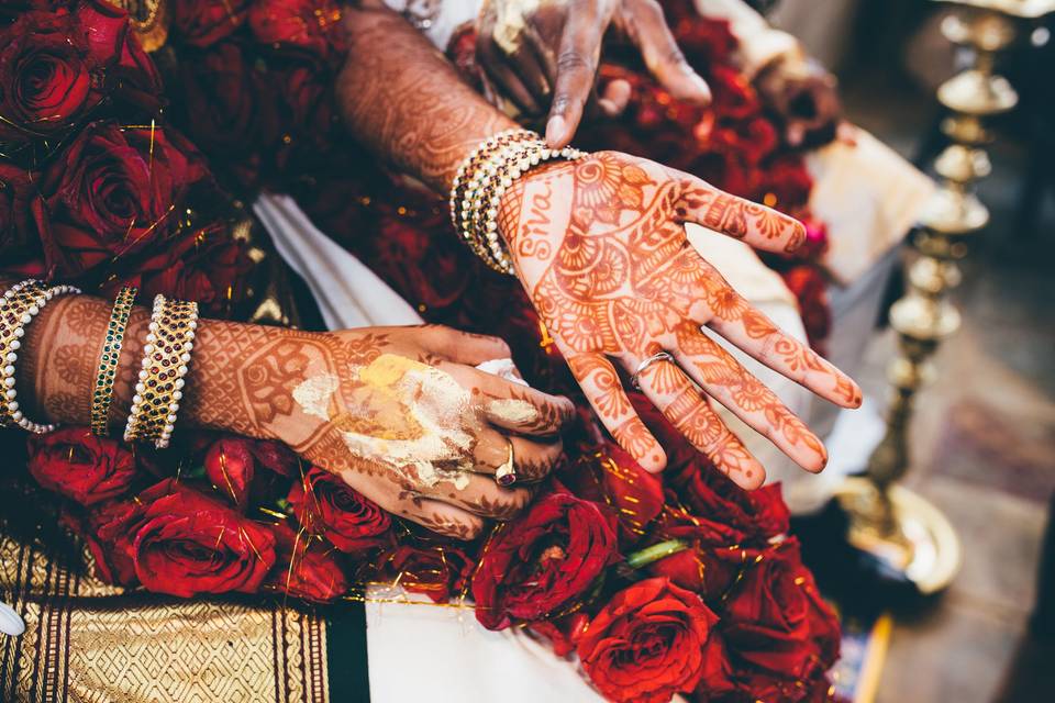 Poojitha and Siva's romantic and intimate Haldi/Nalangu ceremony at the Rawlings Conservatory in Baltimore, Maryland.