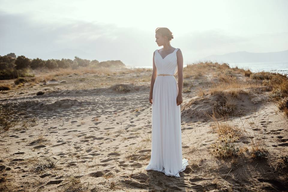 Look 17 Daphne - Viscose crepe jersey pleated corset gown with full skirt