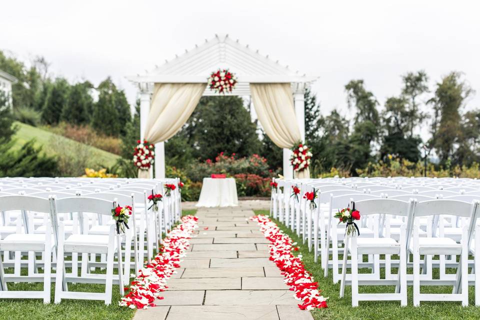 Aisle decorated with petals