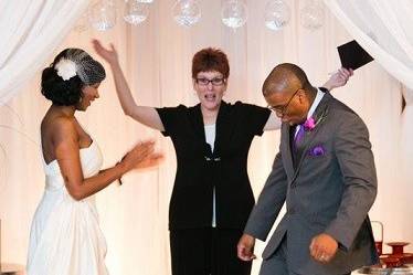 Officiant, bride, and groom
