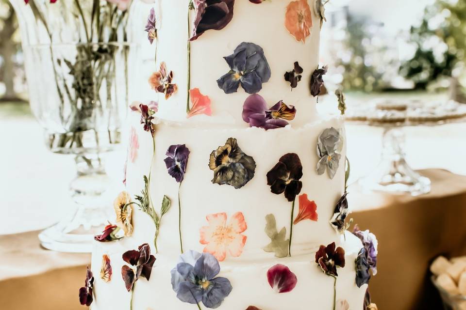 Pressed floral tiered cake