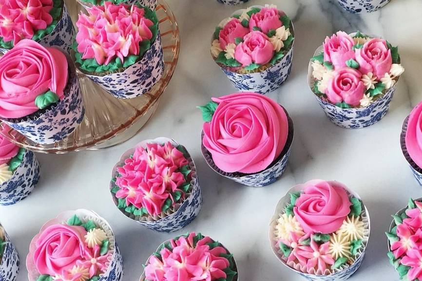 Pink floral cupcakes