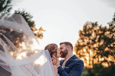 Newlyweds at sunset