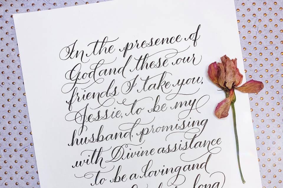 Vows in looping calligraphy