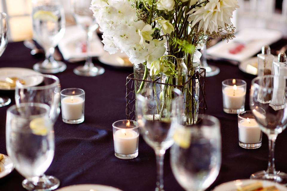 Table setup with flower centerpiece