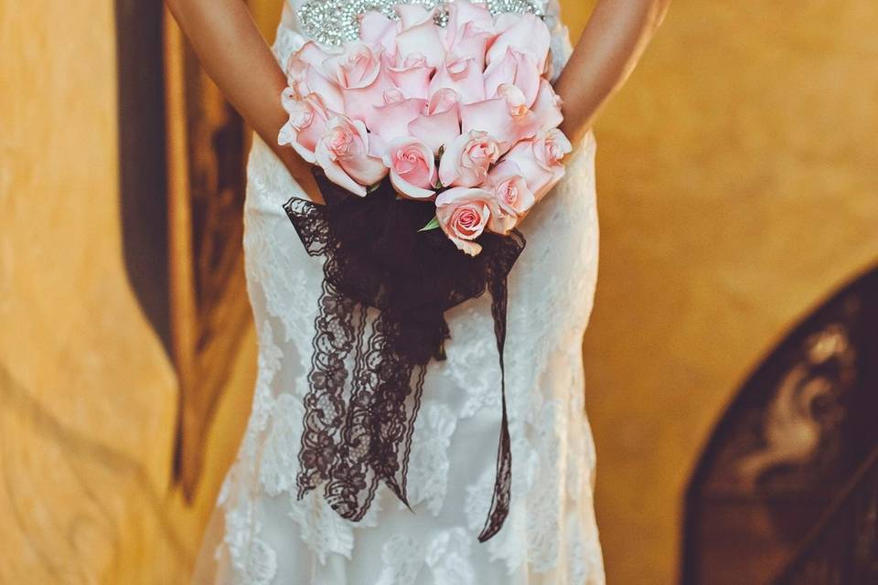 The bride holding her bouquet