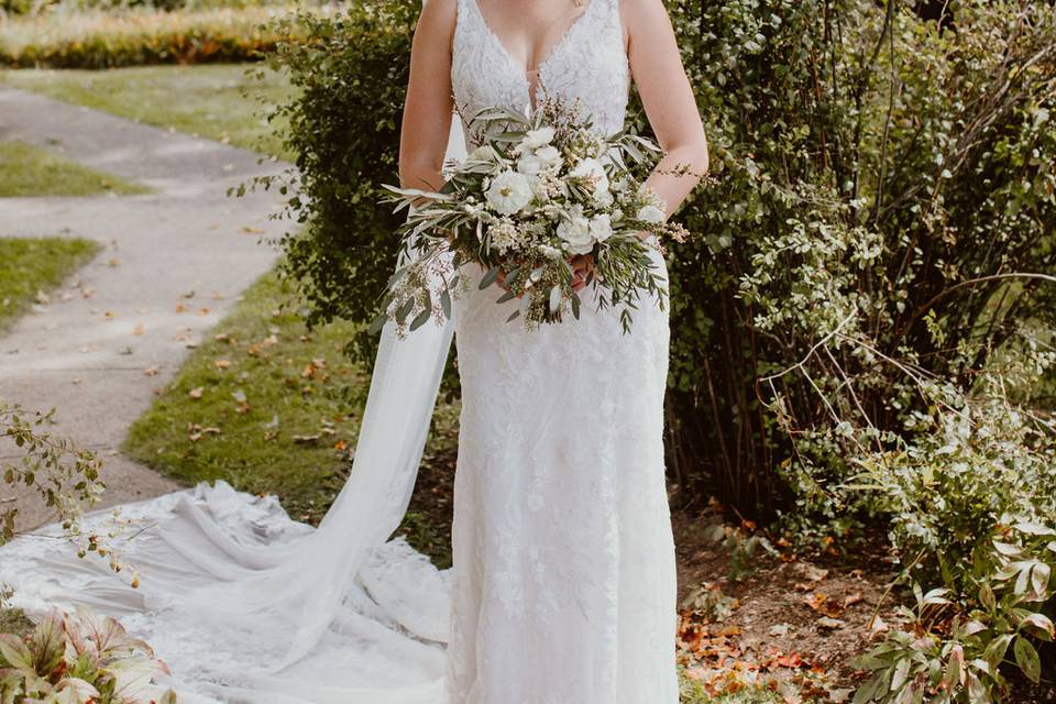 Bride and wishing well.