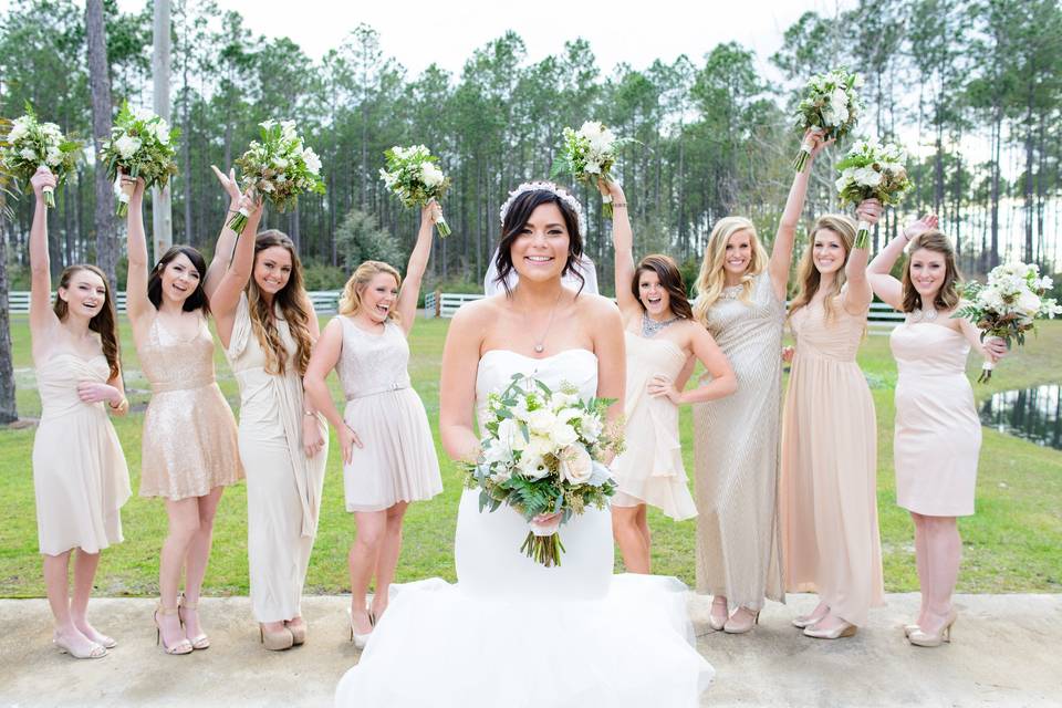 Bride with bridesmaids