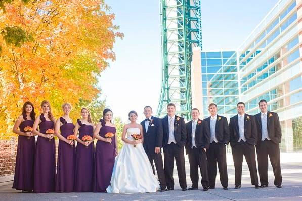 The newlyweds with the wedding attendants