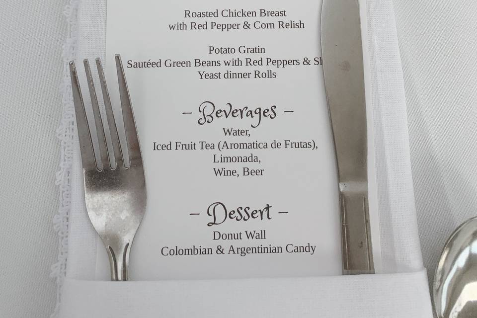 Wedding buffet menu
