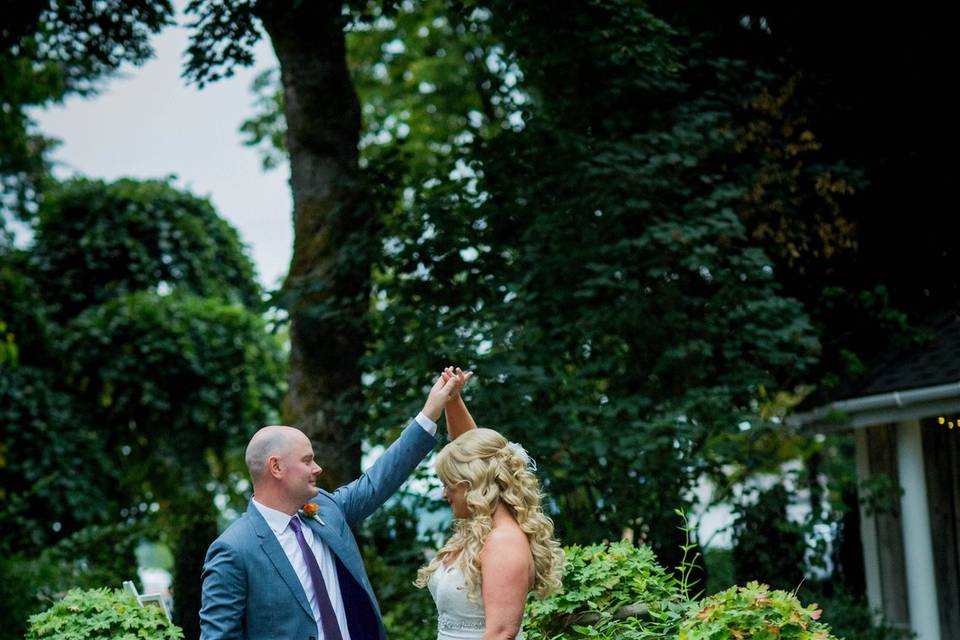 Couple dance on the brick path