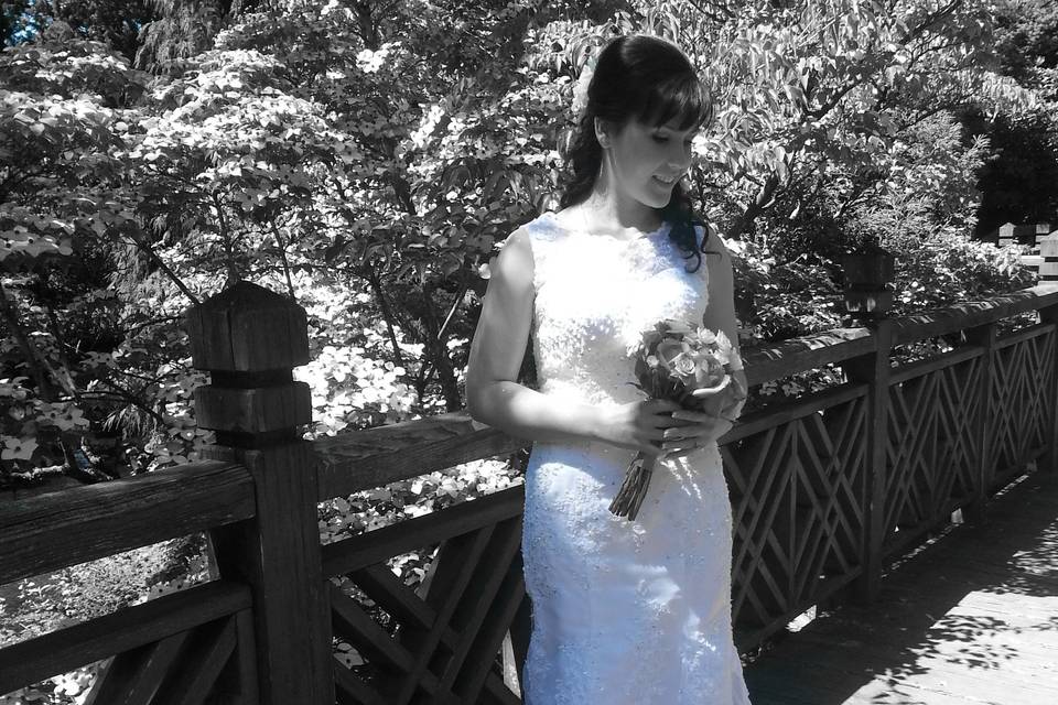 The bride holding a bouquet