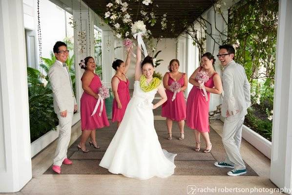 Mixed wedding party in Hawaii