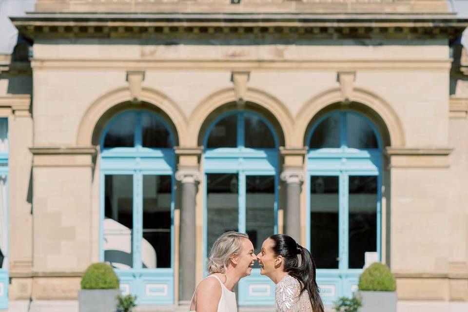 Two happy brides LGBTQ wedding