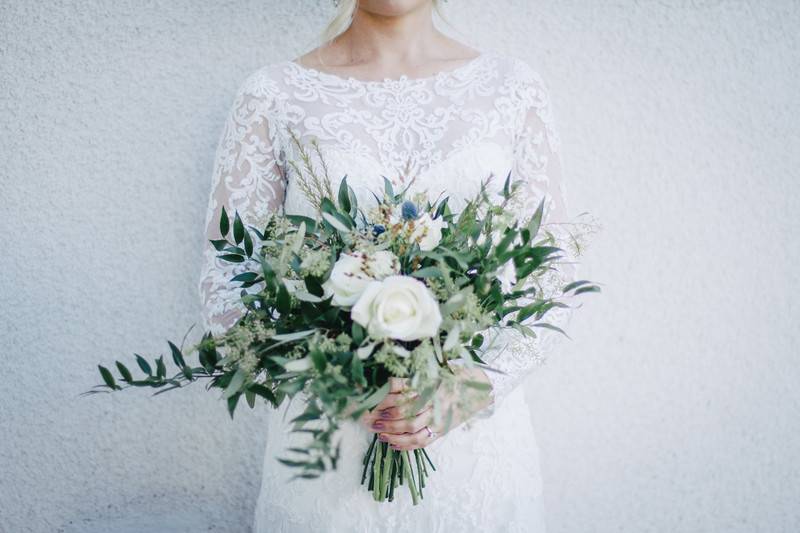 The bride holding her bouquet