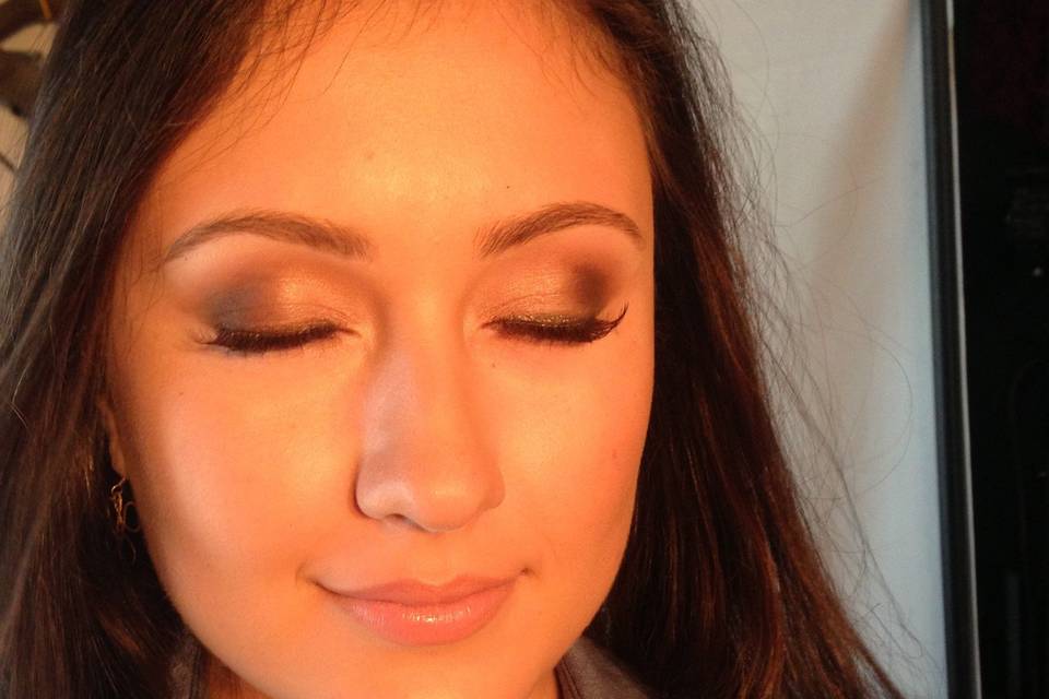 Bridesmaid and or bridal makeup.  Soft golds and browns wiwth nude lips.  A classic that will never die