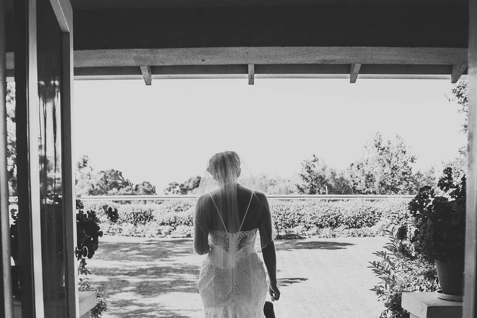 Bride exiting the Bungalow.