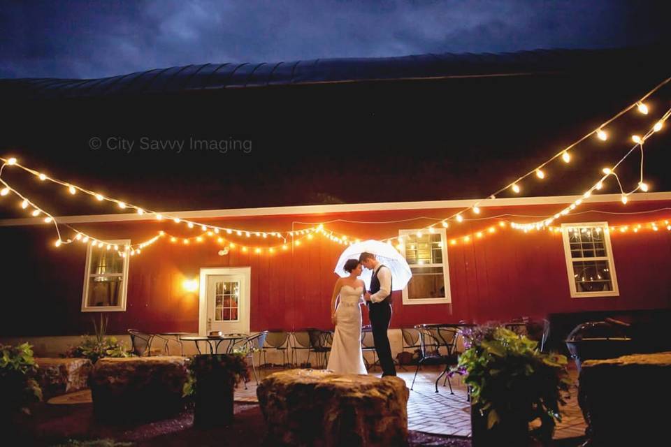 Barn patio at night