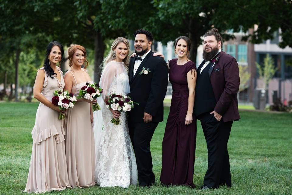 Bridal party in the park