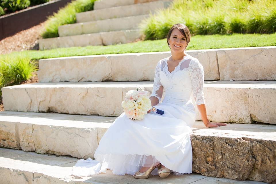Bride by the stairs