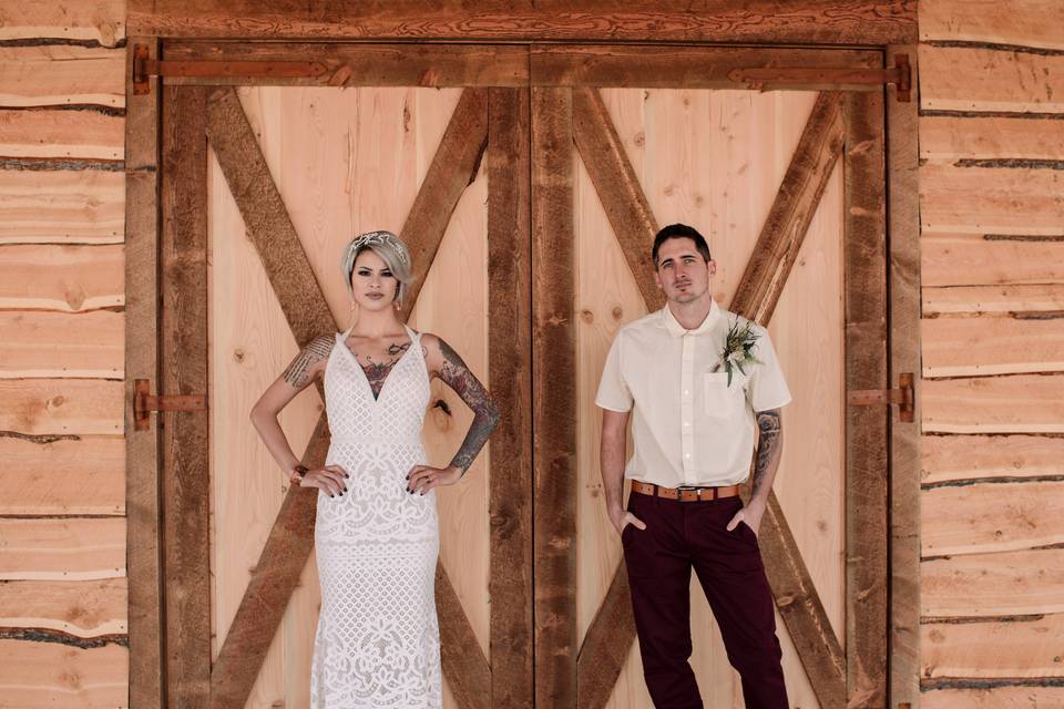 Photos in front of Barn Doors