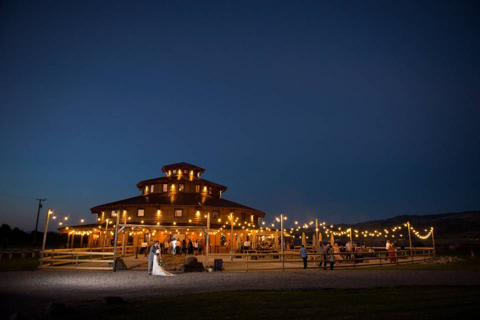 Round barn at night